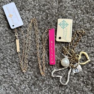 Blessed Pink and Gold Necklace and heart bracelet by Jane Marie